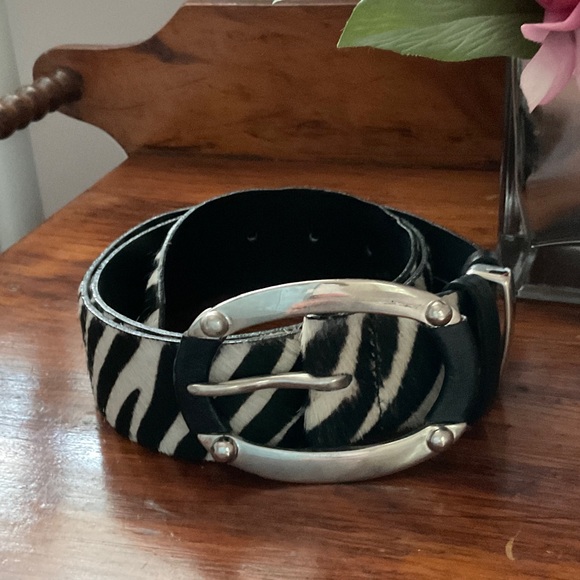 Vintage Per Se Zebra Hair Calf Belt with Silver Buckle - Picture 1 of 5